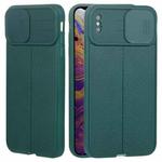 For iPhone XS Max Litchi Texture Sliding Camshield TPU Protective Phone Case(Dark Green)