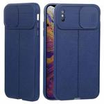 For iPhone XS Max Litchi Texture Sliding Camshield TPU Protective Phone Case(Blue)