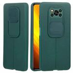 For Xiaomi Poco X3 Litchi Texture Sliding Camshield TPU Protective Phone Case(Dark Green)
