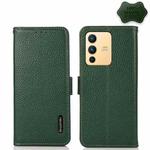For vivo S12 5G / V23 KHAZNEH Side-Magnetic Litchi Genuine Leather RFID Phone Case(Green)