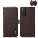 For Xiaomi Redmi Note 11 4G / Note 11S KHAZNEH Side-Magnetic Litchi Genuine Leather RFID Phone Case(Brown)