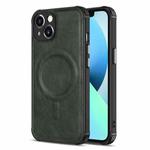 For iPhone 13 mini Crazy Horse Cowhide Leather Magnetic Phone Case (Dark Green)