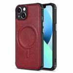 For iPhone 13 mini Crazy Horse Cowhide Leather Magnetic Phone Case (Red)