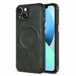 For iPhone 13 Crazy Horse Cowhide Leather Magnetic Phone Case(Dark Green)