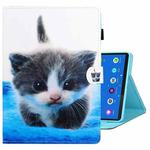 For Samsung Galaxy Tab A8 10.5 2021 Coloured Drawing Stitching Leather Tablet Case(Blue White Cat)