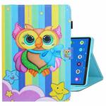 For Samsung Galaxy Tab A8 10.5 2021 Coloured Drawing Stitching Leather Tablet Case(Rainbow Owl)
