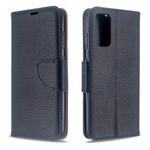 For Galaxy S20 Litchi Texture Pure Color Horizontal Flip PU Leather Case with Holder & Card Slots & Wallet & Lanyard(Black)