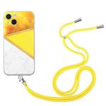 For iPhone 13 Lanyard Stitching Marble TPU Case(Yellow)
