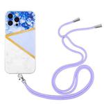 For iPhone 13 Pro Lanyard Stitching Marble TPU Case (Purple)
