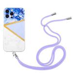 For iPhone 13 Pro Max Lanyard Stitching Marble TPU Case (Purple)