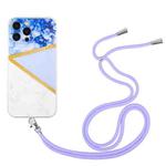 For iPhone 12 Pro Max Lanyard Stitching Marble TPU Case(Purple)