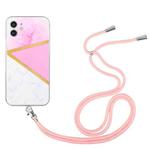 For iPhone 11 Lanyard Stitching Marble TPU Case (Pink Marble)