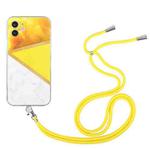 For iPhone 11 Lanyard Stitching Marble TPU Case (Yellow)
