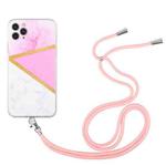 For iPhone 11 Pro Lanyard Stitching Marble TPU Case (Pink Marble)