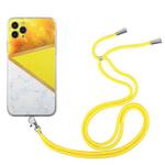 For iPhone 11 Pro Lanyard Stitching Marble TPU Case (Yellow)