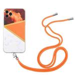 For iPhone 11 Pro Lanyard Stitching Marble TPU Case (Orange)