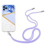 For iPhone 11 Pro Max Lanyard Stitching Marble TPU Case (Purple)