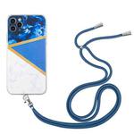 For iPhone 11 Pro Max Lanyard Stitching Marble TPU Case (Dark Blue)