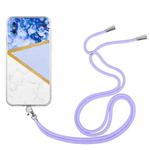 For iPhone X / XS Lanyard Stitching Marble TPU Case(Purple)