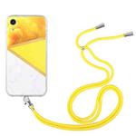 For iPhone XR Lanyard Stitching Marble TPU Case(Yellow)