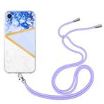 For iPhone XS Max Lanyard Stitching Marble TPU Case(Purple)