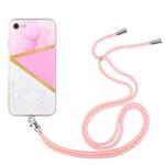 For iPhone SE 2022 / SE 2020 / 8 / 7 Lanyard Stitching Marble TPU Case(Pink Marble)