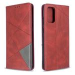 For Galaxy S20+ Rhombus Texture Horizontal Flip Magnetic Leather Case with Holder & Card Slots(Red)