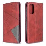 For Galaxy S20 Rhombus Texture Horizontal Flip Magnetic Leather Case with Holder & Card Slots(Red)