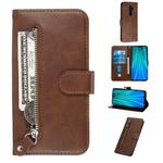 For Xiaomi Redmi Note 8 Pro Fashion Calf Texture Zipper Horizontal Flip PU Leather Case, with Holder & Card Slots & Wallet(Brown)