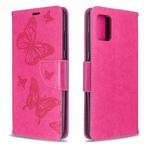 For Galaxy A51 Embossing Two Butterflies Pattern Horizontal Flip PU Leather Case with Holder & Card Slot & Wallet & Lanyard(Rose Red)