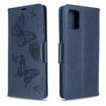 For Galaxy A71 Embossing Two Butterflies Pattern Horizontal Flip PU Leather Case with Holder & Card Slot & Wallet & Lanyard(Blue)