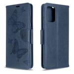 For Galaxy S20+ Embossing Two Butterflies Pattern Horizontal Flip PU Leather Case with Holder & Card Slot & Wallet & Lanyard(Blue)