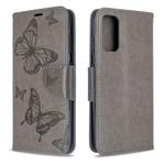 For Galaxy S20 Embossing Two Butterflies Pattern Horizontal Flip PU Leather Case with Holder & Card Slot & Wallet & Lanyard(Grey)