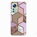 For Xiaomi 12 Pro Abstract Marble Pattern TPU Phone Case(Rhombus Orange Purple)