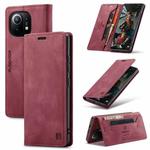 For Xiaomi Mi 11 AutSpace A01 Skin-feel Crazy Horse Leather Phone Case(Wine Red)