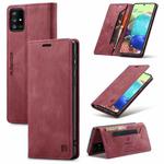 For Samsung Galaxy A71 5G AutSpace A01 Retro Skin-feel Crazy Horse RFID Leather Phone Case(Wine Red)