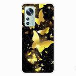 For Xiaomi 12 / 12X 5G Shockproof Painted Transparent TPU Protective Case(Multiple Gold Butterflies)