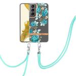 For Samsung Galaxy S22+ 5G Flowers Series TPU Phone Case with Lanyard(Blue Rose)