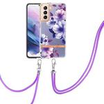 For Samsung Galaxy S21+ 5G Flowers Series TPU Phone Case with Lanyard(Purple Begonia)