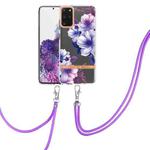 For Samsung Galaxy S20+ 5G Flowers Series TPU Phone Case with Lanyard(Purple Begonia)