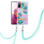 For Samsung Galaxy S20 FE 5G / 4G Flowers Series TPU Phone Case with Lanyard(Blue Rose)