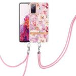 For Samsung Galaxy S20 FE 5G / 4G Flowers Series TPU Phone Case with Lanyard(Pink Gardenia)
