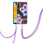 For Samsung Galaxy A13 5G Flowers Series TPU Phone Case with Lanyard(Purple Begonia)