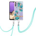 For Samsung Galaxy A32 5G Flowers Series TPU Phone Case with Lanyard(Blue Rose)