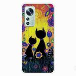For Xiaomi 12 / 12X 5G Shockproof Painted Transparent TPU Protective Phone Case(Oil Painting Black Cat)