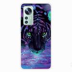 For Xiaomi 12 / 12X 5G Shockproof Painted Transparent TPU Protective Phone Case(Purple Tiger)