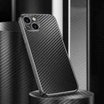 For iPhone 13 Metal Frame Carbon Fiber Phone Case(Black)