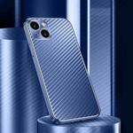 Metal Frame Carbon Fiber Phone Case For iPhone 13(Blue)