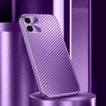 Metal Frame Carbon Fiber Phone Case For iPhone 12(Purple)