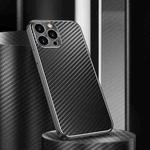 Metal Frame Carbon Fiber Phone Case For iPhone 12 Pro(Black)